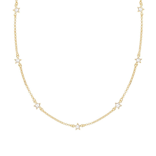 Halskette Rolo-Kette diamantiert mit weißen Cubic-Zirconia-Steinen aus 925er Silber, vergoldet - MeinSchmuckShop