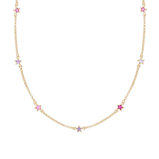 Halskette Rolo-Kette diamantiert mit mehrfarbigen Zirkonia-Steinen aus 925er Silber, vergoldet - MeinSchmuckShop