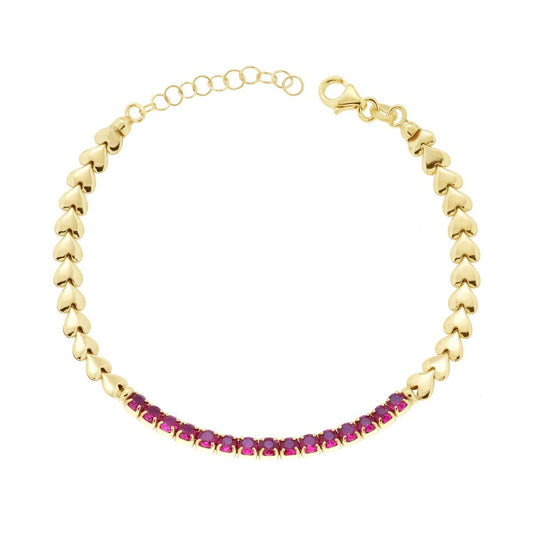 Armband Kette Herzen und Cubic Zirconia Rubinrot in Silber 925 Goldgalvanik - MeinSchmuckShop