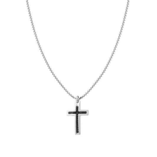 Venezianische Rundkette aus Edelstahl mit Kreuz und schwarzen Kristallen - MeinSchmuckShop