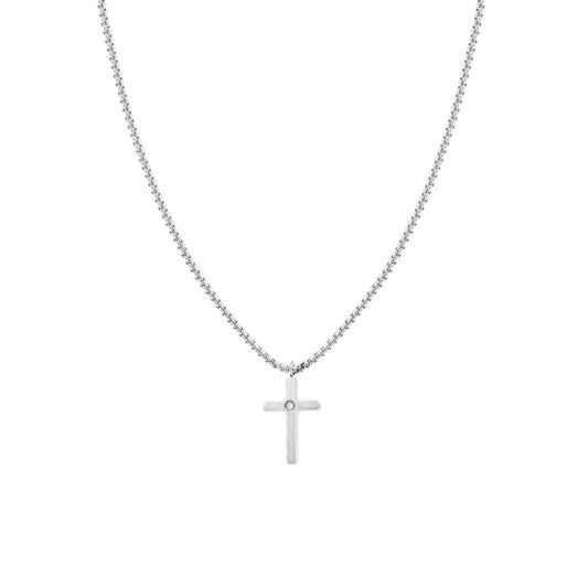 Venezianische Rundkette mit Kreuz und weißem Kristall aus Edelstahl - MeinSchmuckShop