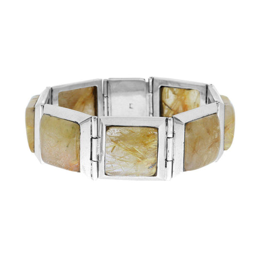 Ethnisches Thai-Bandarmband mit quadratischer Gliederkette und Rutilquarz-Steinen aus 925er Silber - MeinSchmuckShop