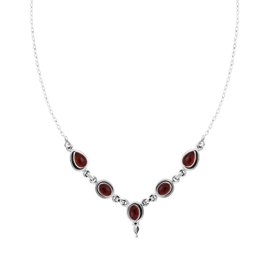 Ethnische Thai-Kette, Forzatina-Kette mit natürlichen Granatsteinen aus 925er Silber - MeinSchmuckShop