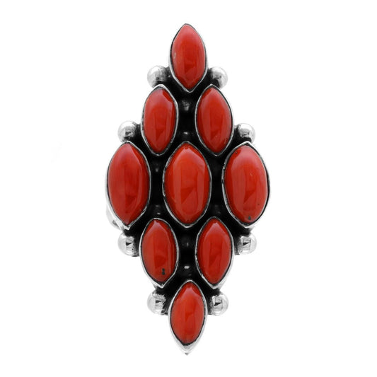 Ethnischer thailändischer Ring mit ovalen Naturkorallensteinen aus 925er Silber - MeinSchmuckShop
