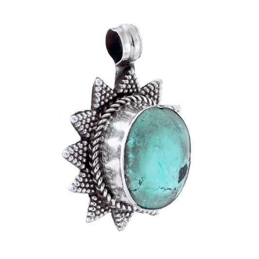 Ethnischer thailändischer Medaillon-Anhänger mit natürlichem Türkisstein aus Silber 925 - MeinSchmuckShop