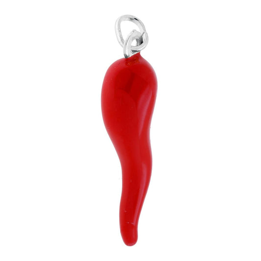 Glücksbringer-Anhänger Horn 42 mm mit roter Korallenemaille aus 925er Silber - MeinSchmuckShop