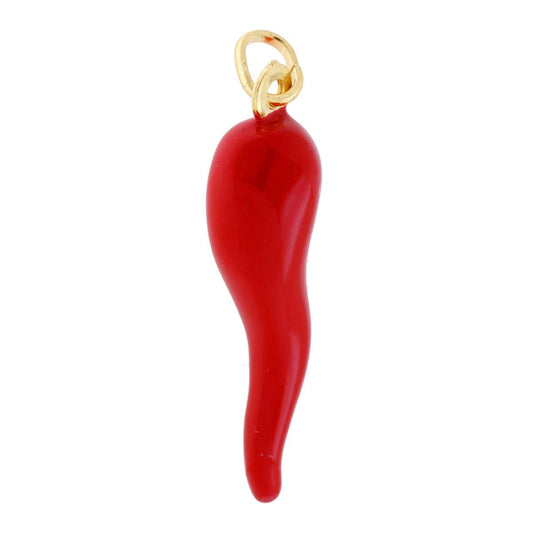 Glücksbringer-Anhänger Horn 42 mm mit roter Korallen-Emaille aus Silber 925, vergoldet - MeinSchmuckShop
