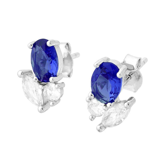Ohrringe mit Cubic Zirconia, Mehrfachfacettierung, Blau-Saphir und Weiß, aus 925er Silber, rhodiniert - MeinSchmuckShop