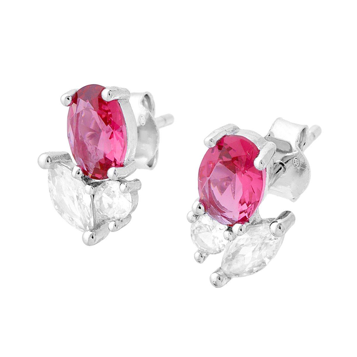 Ohrringe mit Cubic Zirconia Mehrfachschliff Rubinrot und Weiß aus 925er Silber rhodiniert - MeinSchmuckShop
