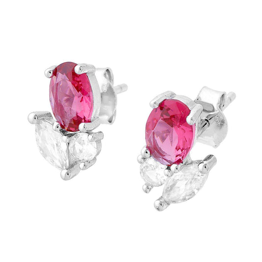Ohrringe mit Cubic Zirconia Mehrfachschliff Rubinrot und Weiß aus 925er Silber rhodiniert - MeinSchmuckShop