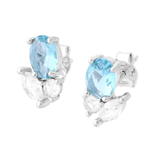 Ohrringe mit Cubic Zirconia, Mehrfachschliff, Aquamarin und Weiß in 925er Silber, rhodiniert - MeinSchmuckShop