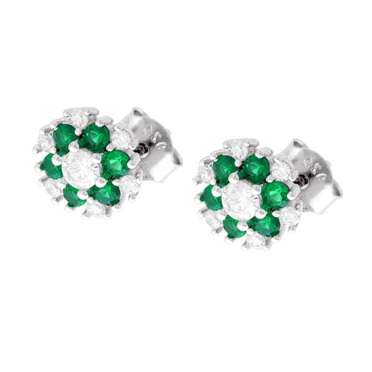 Blütenohrringe mit Cubic Zirconia in Emeraldgrün und Weiß aus 925er Silber, rhodiniert. - MeinSchmuckShop
