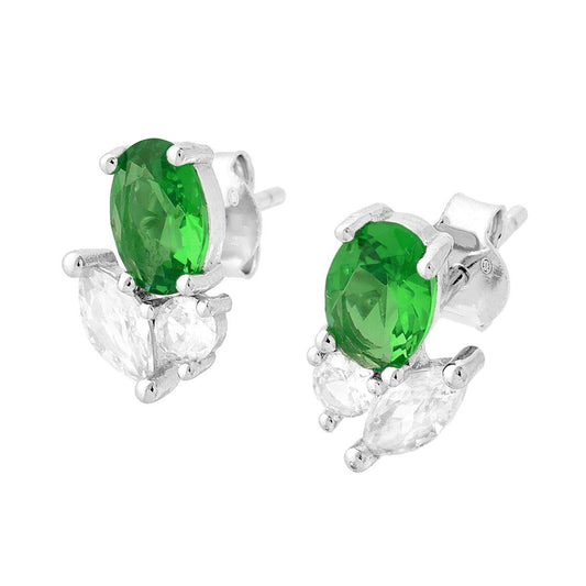 Ohrringe mit Cubic Zirconia, Mehrfachschliff, Emeraldgrün und Weiß, in Silber 925, rhodiniert - MeinSchmuckShop