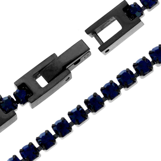 Tennisarmband Griffe 18–21 cm mit Kristall 3 mm Blau Saphir aus Stahl, Farbe Schwarz - MeinSchmuckShop
