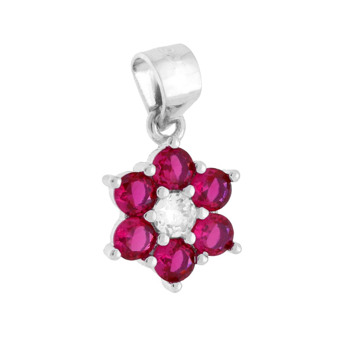 Anhänger Blume mit Punkt-Licht Stein, mit rubinroten und weißen Zirkonien, aus 925er Silber, rhodiniert - MeinSchmuckShop