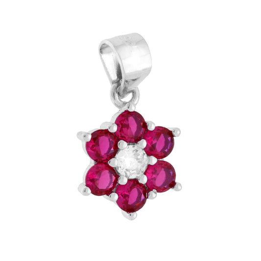 Anhänger Blume mit Punkt-Licht Stein, mit rubinroten und weißen Zirkonien, aus 925er Silber, rhodiniert - MeinSchmuckShop