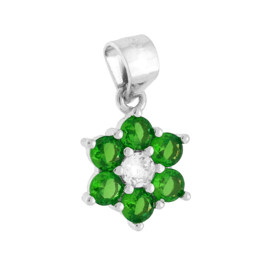 Anhänger Blume mit Lichtpunkt, Cubic Zirconia grünem Smaragd und Weiß, aus 925er Silber rhodiniert - MeinSchmuckShop