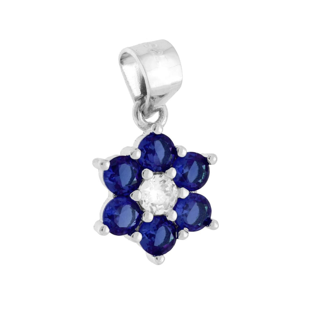 Anhänger Blume Lichtpunkt mit blauem Saphir und weißem Cubic Zirconia aus 925er Silber, rhodiniert - MeinSchmuckShop
