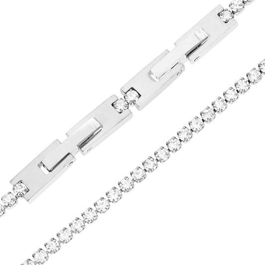 Tennisarmband Griffe 19–21 cm mit Kristall 2 mm Weiß, verstellbar aus Edelstahl - MeinSchmuckShop