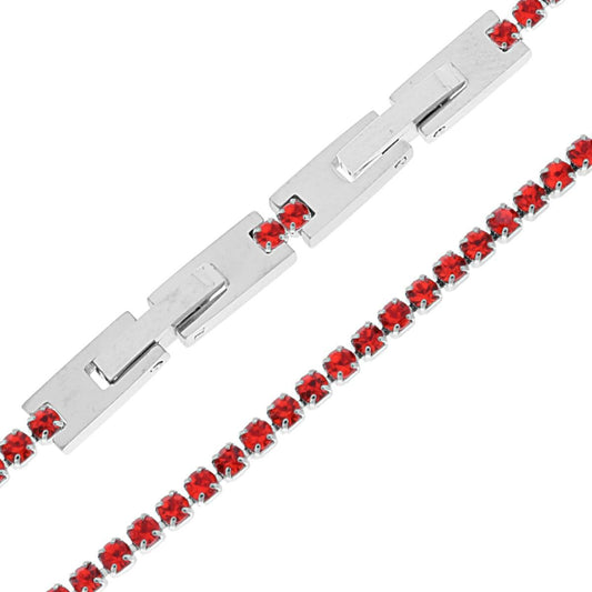 Tennisarmband Griffe cm 19–21 mit Kristall 2 mm Rubinrot, verstellbar in Edelstahl - MeinSchmuckShop