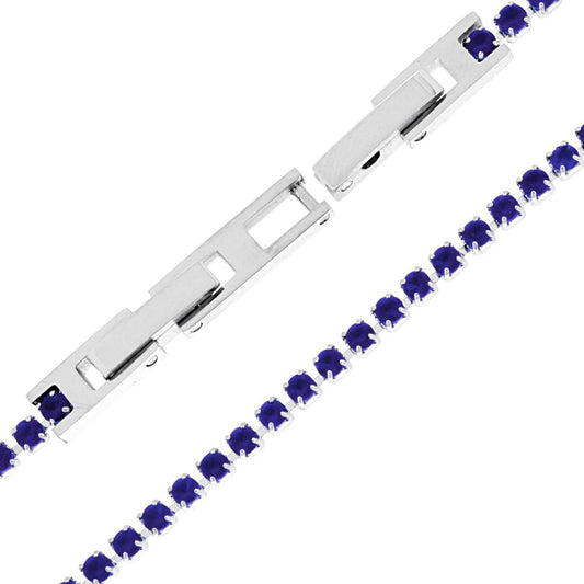 Tennisarmband Griffe cm 18-19 mit Crystal 2 mm Blau Saphir verstellbar aus Edelstahl - MeinSchmuckShop