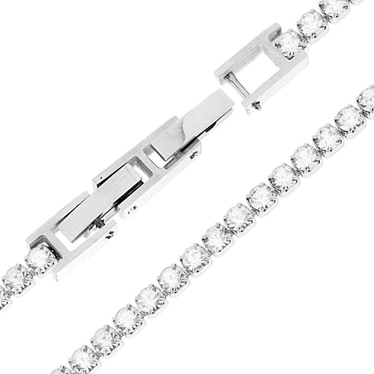 Tennisarmband Griffe cm 16-18 mit Kristall 3 mm Weiß verstellbar aus Edelstahl - MeinSchmuckShop
