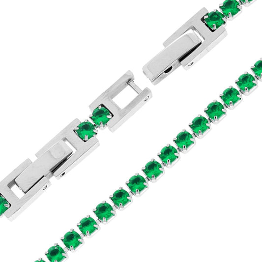 Tennisarmband Griffe 17–20 cm mit Kristall 3 mm Smaragdgrün verstellbar aus Edelstahl - MeinSchmuckShop