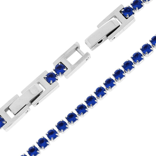 Tennisarmband Griffe cm 17-20 mit Kristall 3 mm Blau Saphir verstellbar aus Edelstahl - MeinSchmuckShop