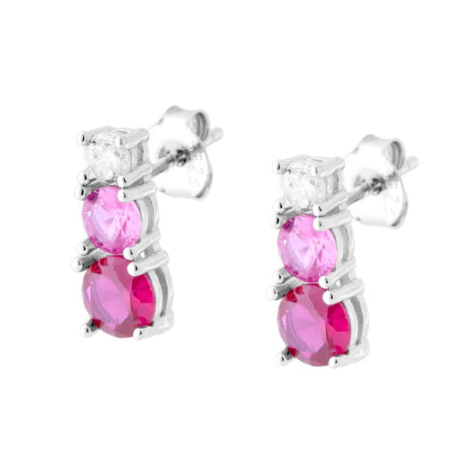 Ohrringe-Trilogie mit Cubic Zirconia Rubinrot-Verlauf in Silber 925, Rhodium-Beschichtung - MeinSchmuckShop