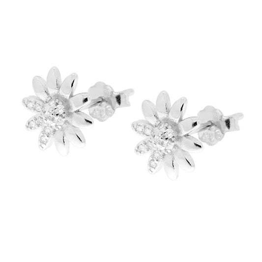 Ohrringe Blume mit weißen Cubic Zirconia, Silber 925 rhodiniert - MeinSchmuckShop