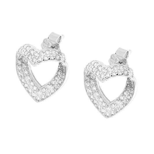 Ohrstecker Herz-Schleife mit weißen Cubic-Zirconia, 925er Silber, rhodiniert - MeinSchmuckShop