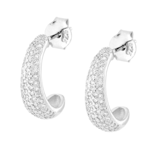 Halbkreis-Ohrringe mit weißen Cubic Zirconia aus 925er Silber, galvanisch rhodiniert - MeinSchmuckShop