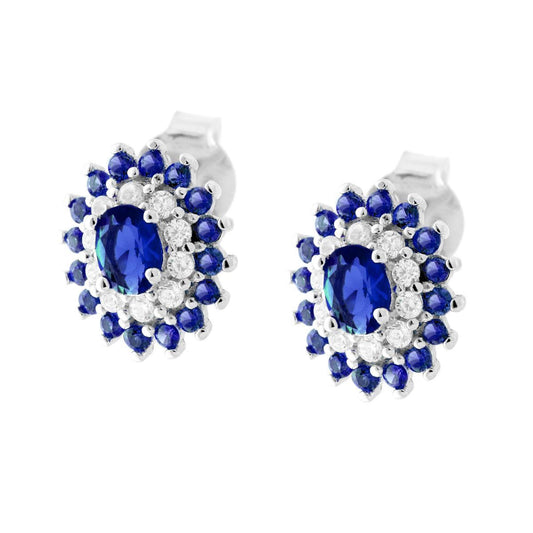 Ovale Ohrringe mit Cubic Zirconia Blau Zafiro und Weiß aus 925er Silber, rhodiniert - MeinSchmuckShop
