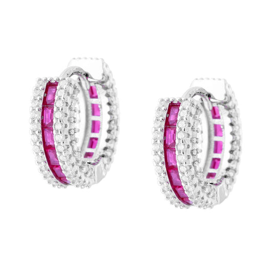 Ohrhänger Creolen aus Creola mit Steckverschluss, Cubic Zirconia Rubinrot und Weiß in 925er Silber rhodiniert - MeinSchmuckShop