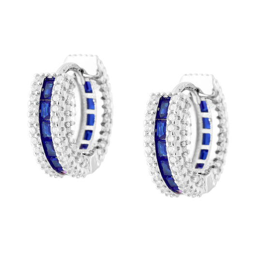 Creolen-Ohrringe im Creole-Stil mit Clipsverschluss, mit blauem Zirkonia (Saphirblau) und weißen Steinen aus 925er Silber rhodiniert - MeinSchmuckShop