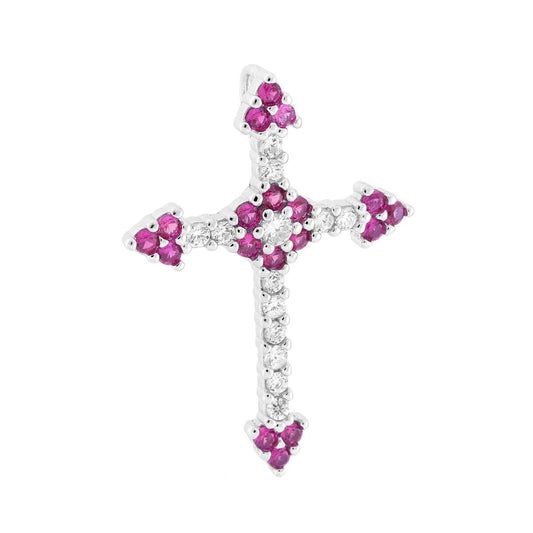 Romana Kreuzanhänger mit Cubic Zirconia in Rubinrot und Weiß, aus 925er Silber, rhodiniert - MeinSchmuckShop