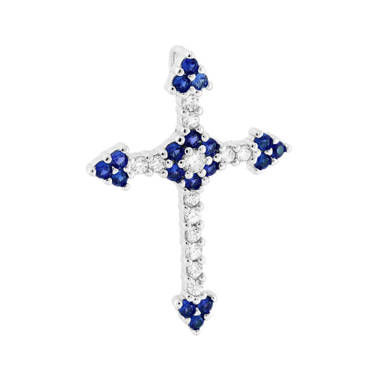 Anhänger Kreuz Romana mit blauen Zirkonien (Saphirblau) und weißen Zirkonien aus 925er Silber, rhodiniert - MeinSchmuckShop