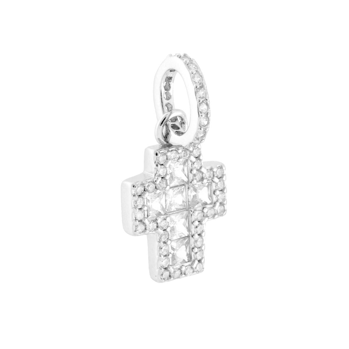 Kreuzanhänger mit weißen Cubic Zirconia in 925er Silber, rhodiniert. - MeinSchmuckShop
