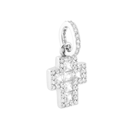 Kreuzanhänger mit weißen Cubic Zirconia in 925er Silber, rhodiniert. - MeinSchmuckShop
