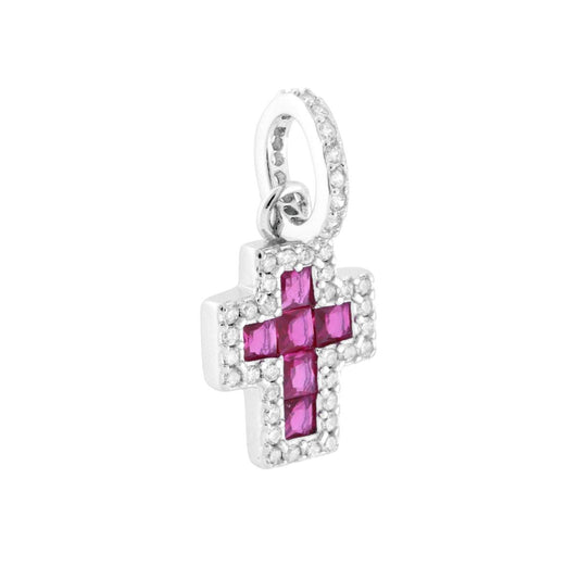 Kreuzanhänger mit rubinroten und weißen Cubic-Zirkonien, Silber 925, rhodiniert - MeinSchmuckShop