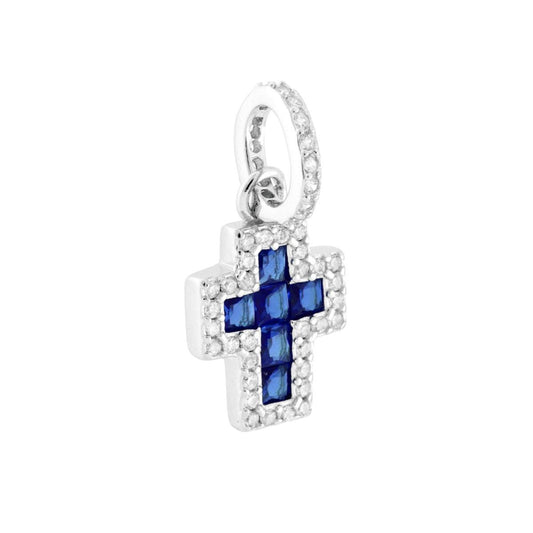 Kreuzanhänger mit Cubic Zirconia in Blau (Zaffiro) und Weiß aus 925er Silber, rhodiniert. - MeinSchmuckShop