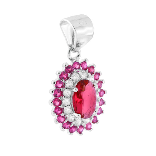 Ovaler Anhänger mit Rubinrot und Weißem Cubic Zirconia in 925er Silber, galvanisch rhodiniert - MeinSchmuckShop