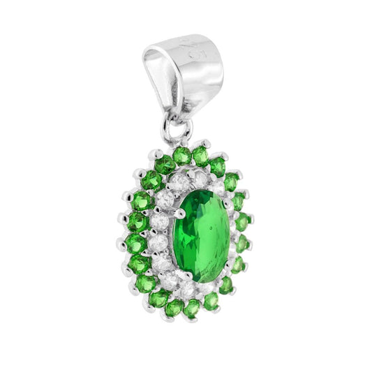 Ovaler Anhänger mit emeraldgrünen und weißen Cubic-Zirconia aus 925er Silber, rhodiniert. - MeinSchmuckShop