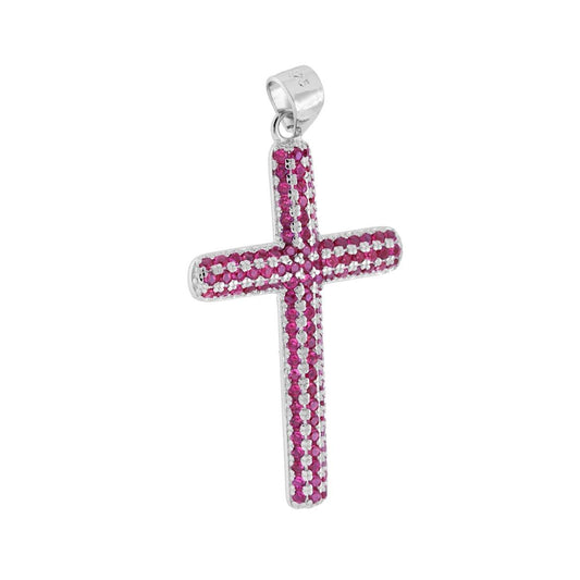 Kreuzanhänger mit Rubinrotem Cubic Zirconia in 925er Silber, rhodiniert. - MeinSchmuckShop