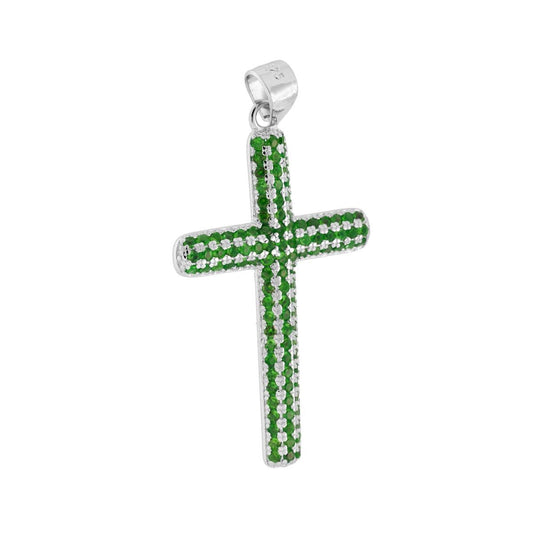 Anhänger Kreuz mit Smaragdgrünem Cubic Zirconia in Silber 925 rhodiniert - MeinSchmuckShop