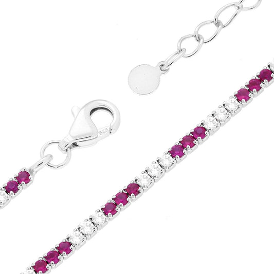 Tennisarmband 16+3 cm mit Zirkonia 1,5 mm, abwechselnd Rubinrot und Weiß, aus 925er Silber rhodiniert - MeinSchmuckShop