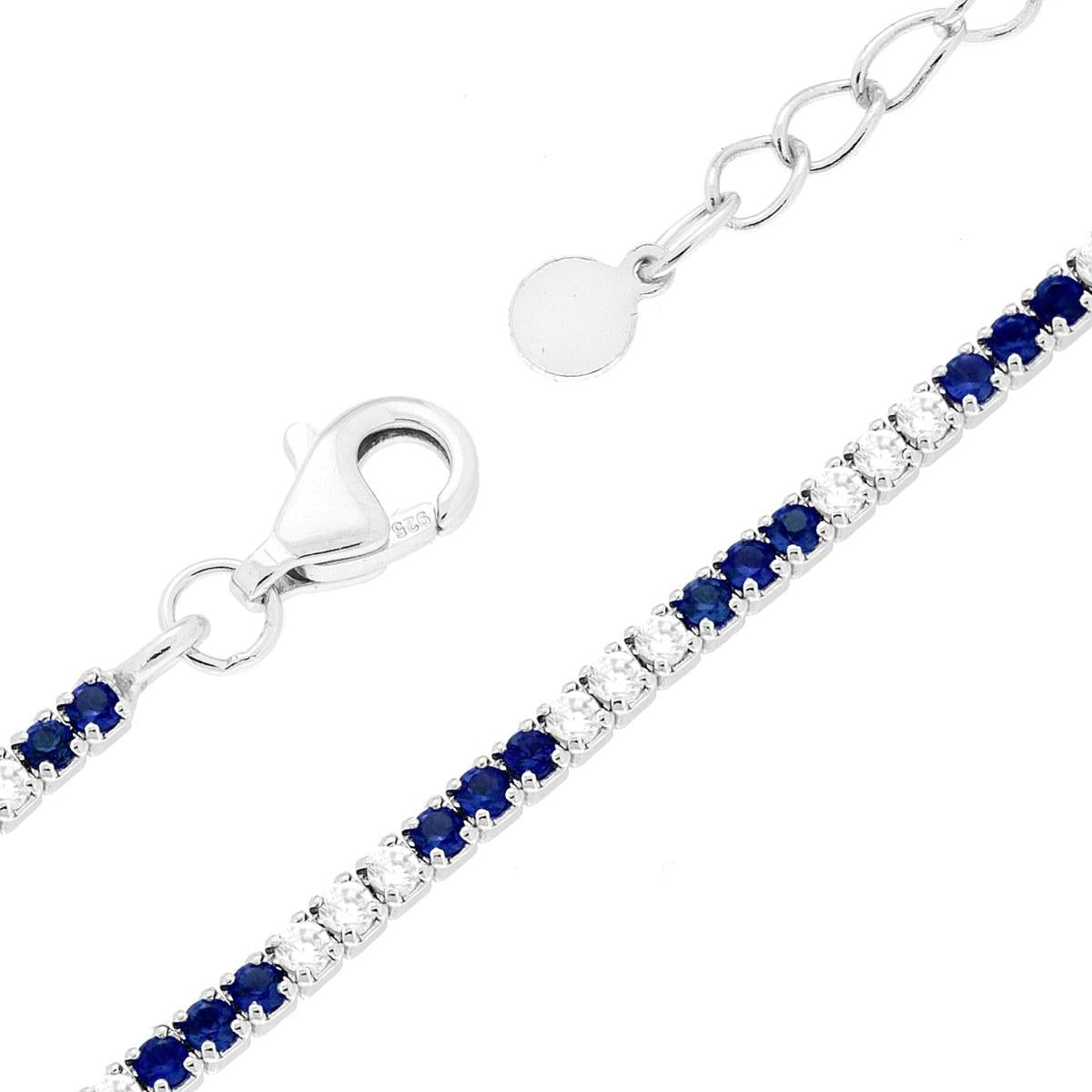 Tennis-Armband 16+3 cm mit Zirkonia-Steinen 1,5 mm, abwechselnd Blau Saphir und Weiß, aus Silber 925 rhodiobeschichtet - MeinSchmuckShop