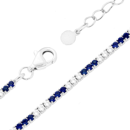 Tennis-Armband 16+3 cm mit Zirkonia-Steinen 1,5 mm, abwechselnd Blau Saphir und Weiß, aus Silber 925 rhodiobeschichtet - MeinSchmuckShop