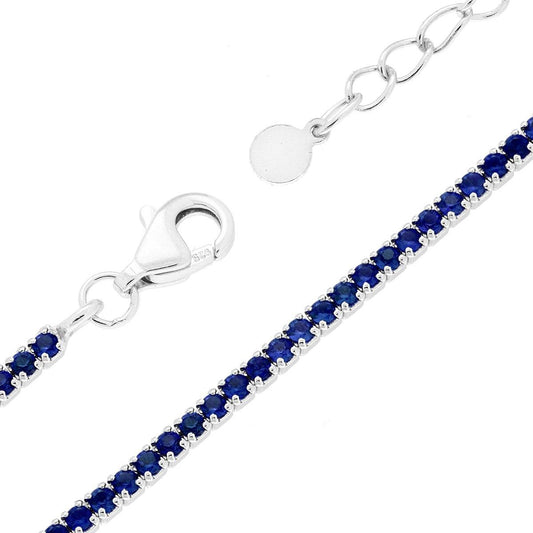Tennis-Armband Griffe cm 16+3 mit Zirkonen 1,5 mm Blau-Saphir, in Silber 925 galvanisch Rhodium. - MeinSchmuckShop