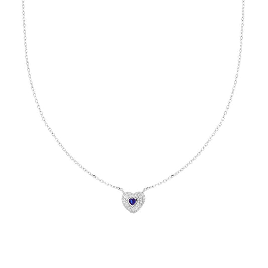 Kette Forzatina – diamantiert, mit blauem Saphirherz, umgeben von weißen Cubic-Zirkonien, aus 925er Silber rhodiniert - MeinSchmuckShop